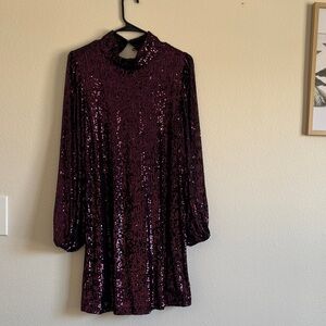 Purple Sequin Long Sleeve Dress